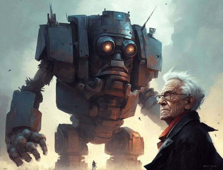 cubooni_Old_man_Noam_Chomsky_battles_a_giant_robot